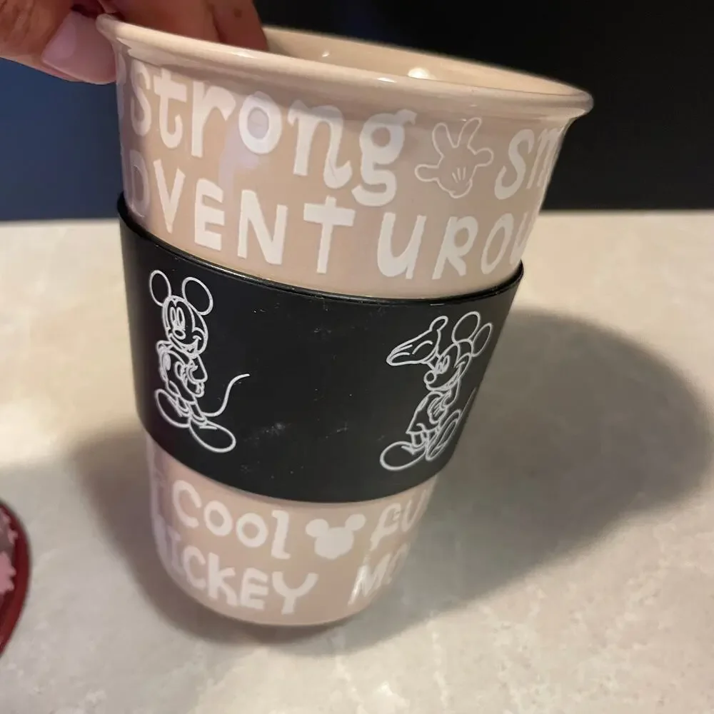 Disney Mickey Mouse and Minnie Mouse tumbler cups  beige and burgundy pink cup